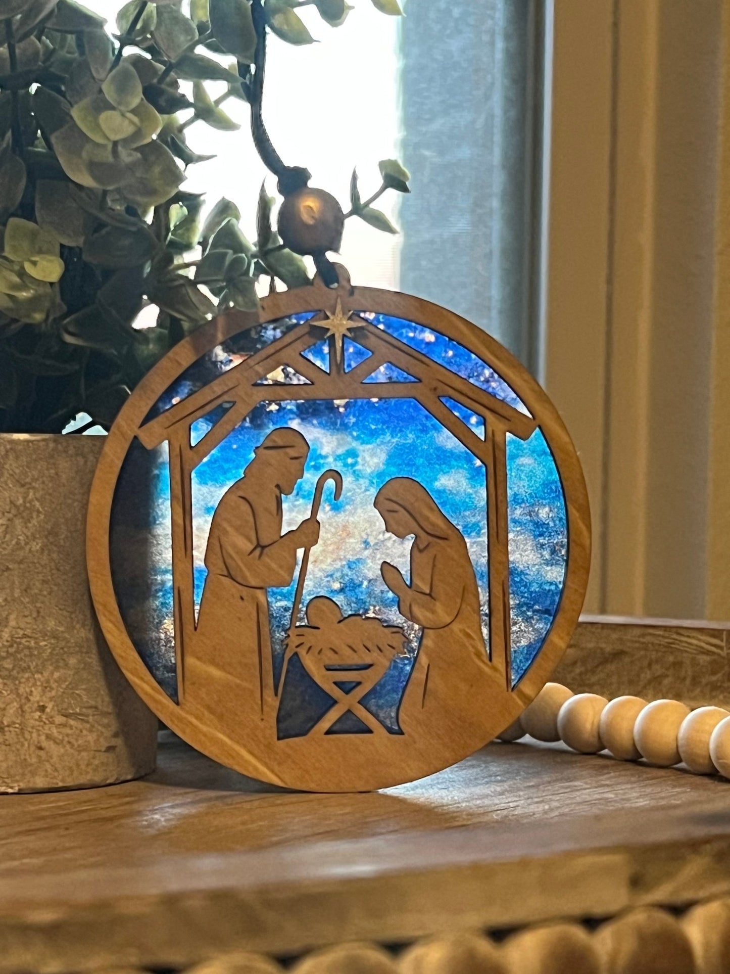 Nativity Ornament and Suncatcher SVG – 4.5" &amp; 8" Holy Family Laser Cut File (Digital Download)