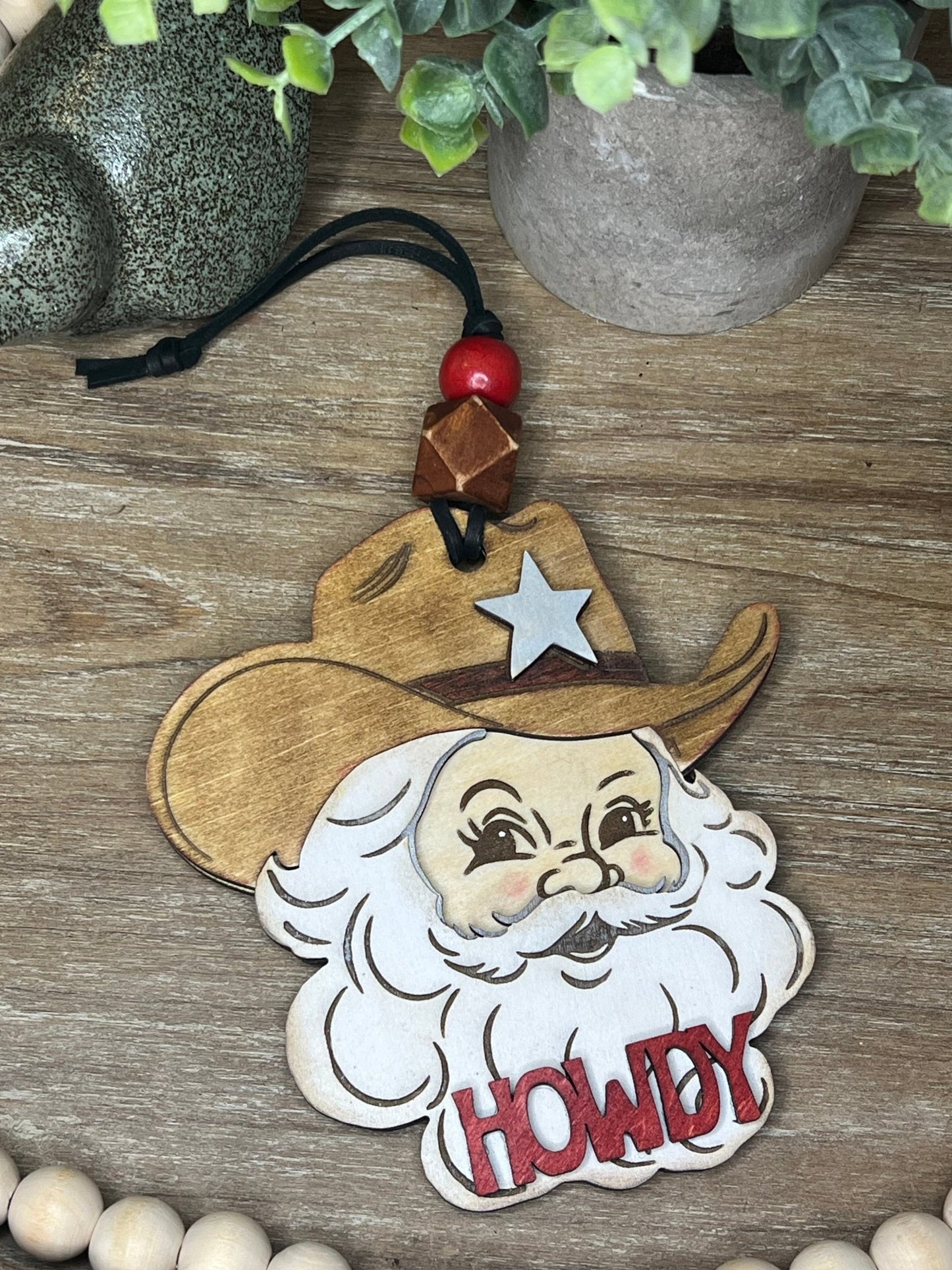 Cowboy Santa Ornament SVG – Western Christmas Laser Cut File (Digital Download)