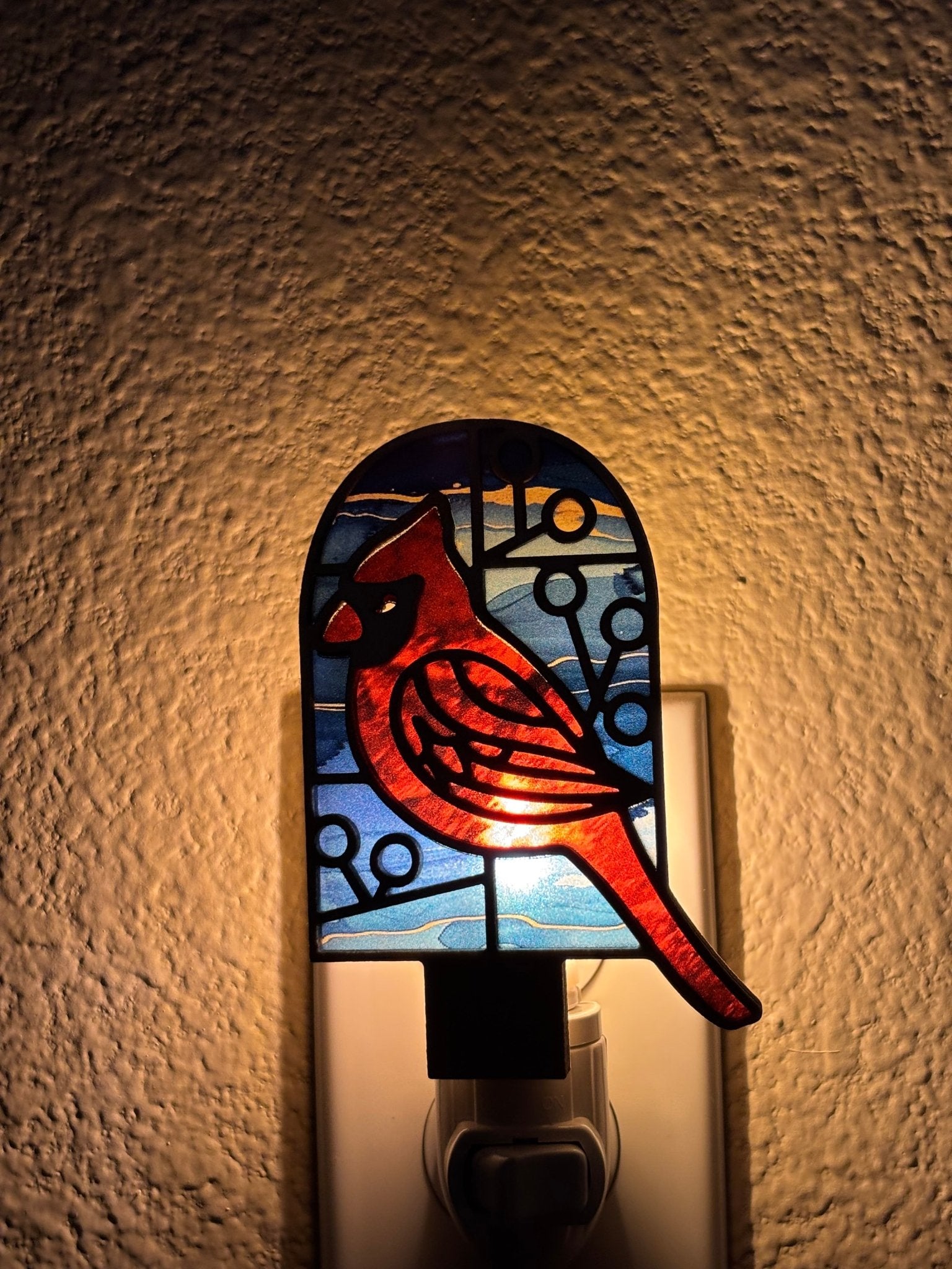 Redbird stained glass effect nightlight made of wood and acrylic, 5.5x2.75 inches, perfect for rustic decor lighted.