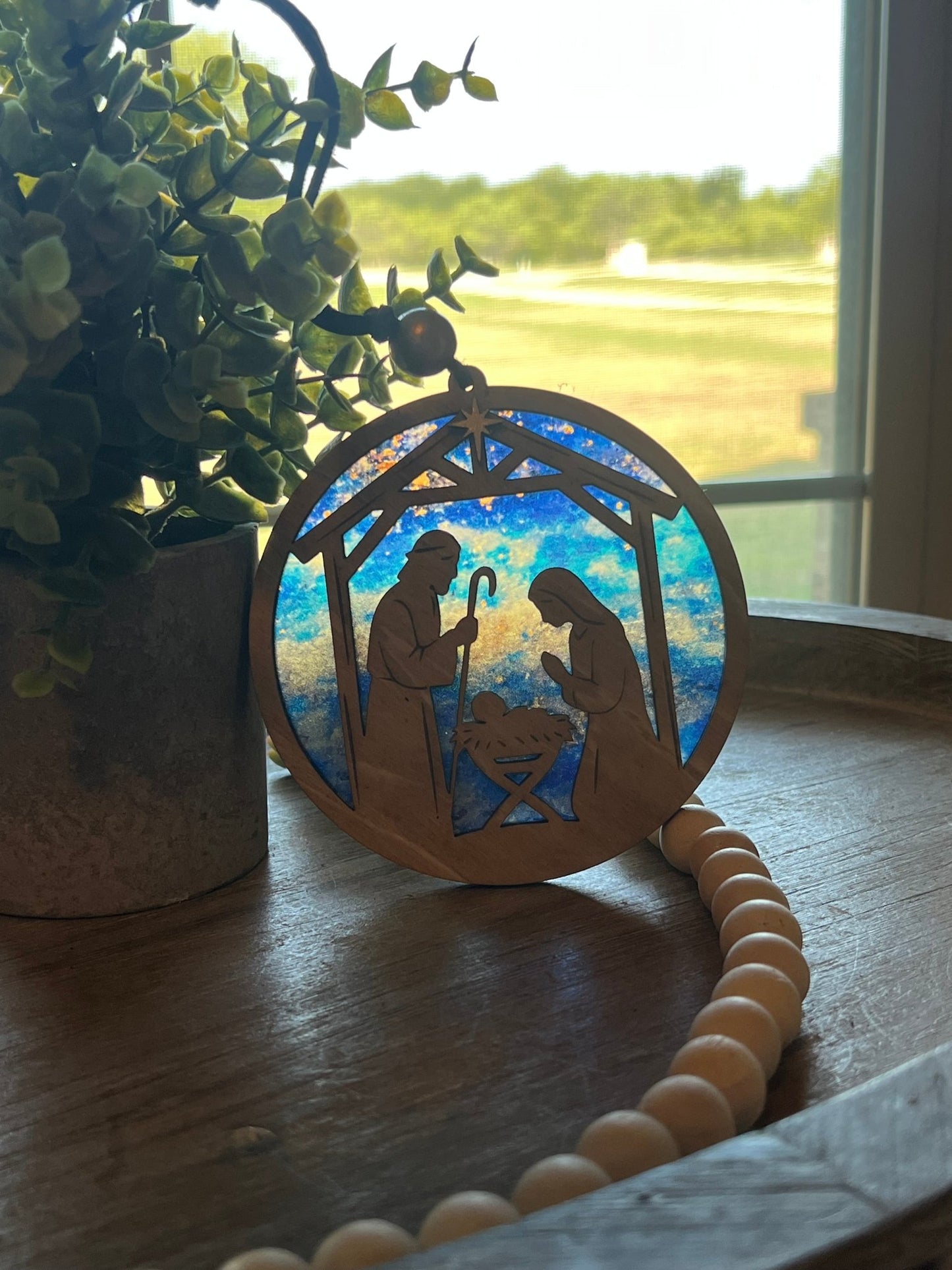 Nativity Ornament and Suncatcher SVG – 4.5" &amp; 8" Holy Family Laser Cut File (Digital Download)