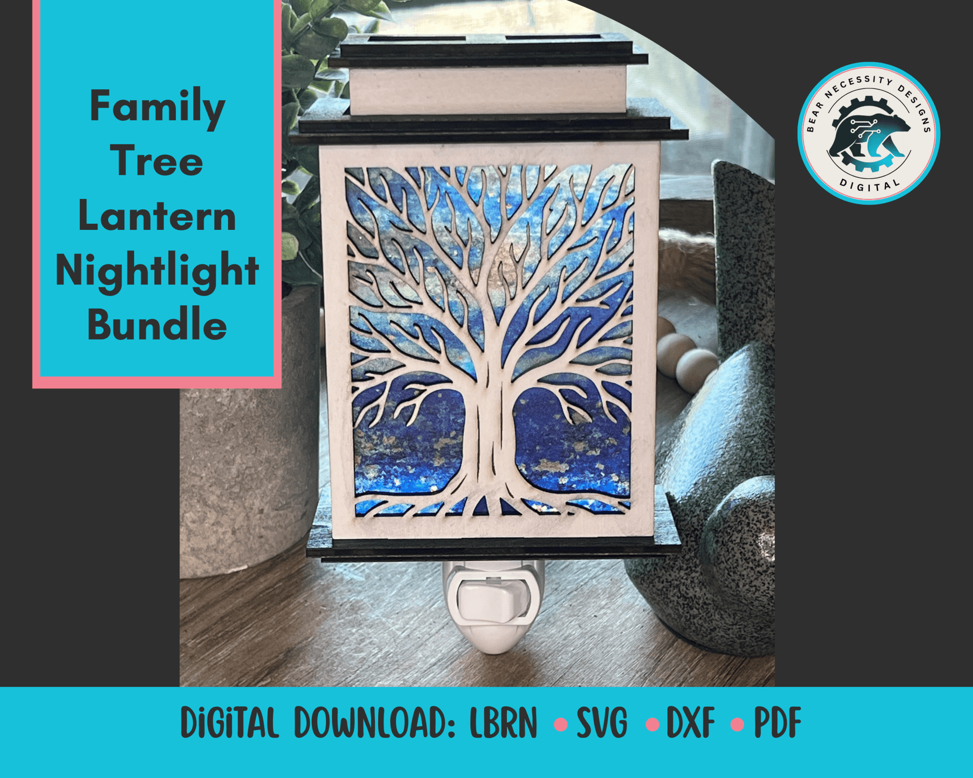 Family Tree Lantern Nightlight SVG digital download for Glowforge and xTool laser cutting
