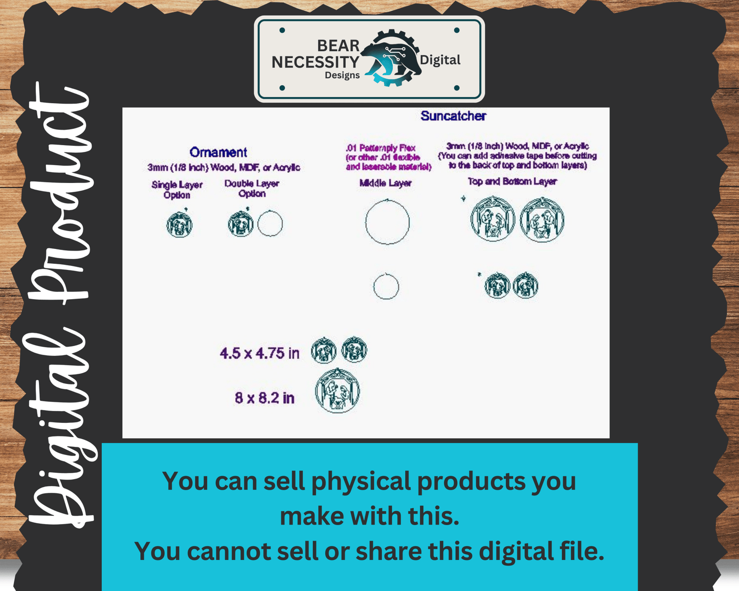 Nativity Ornament and Suncatcher SVG – 4.5" &amp; 8" Holy Family Laser Cut File (Digital Download)