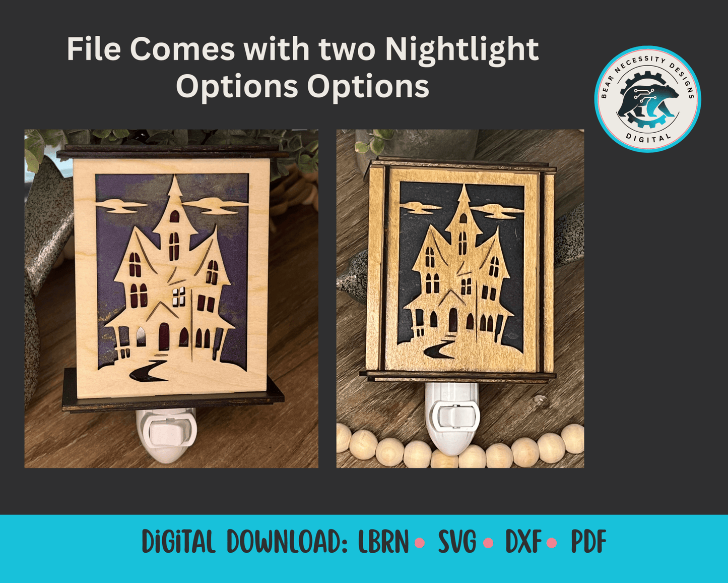 Halloween Lantern Nightlight SVG – Layered Haunted House Laser Cut File (Digital Download)