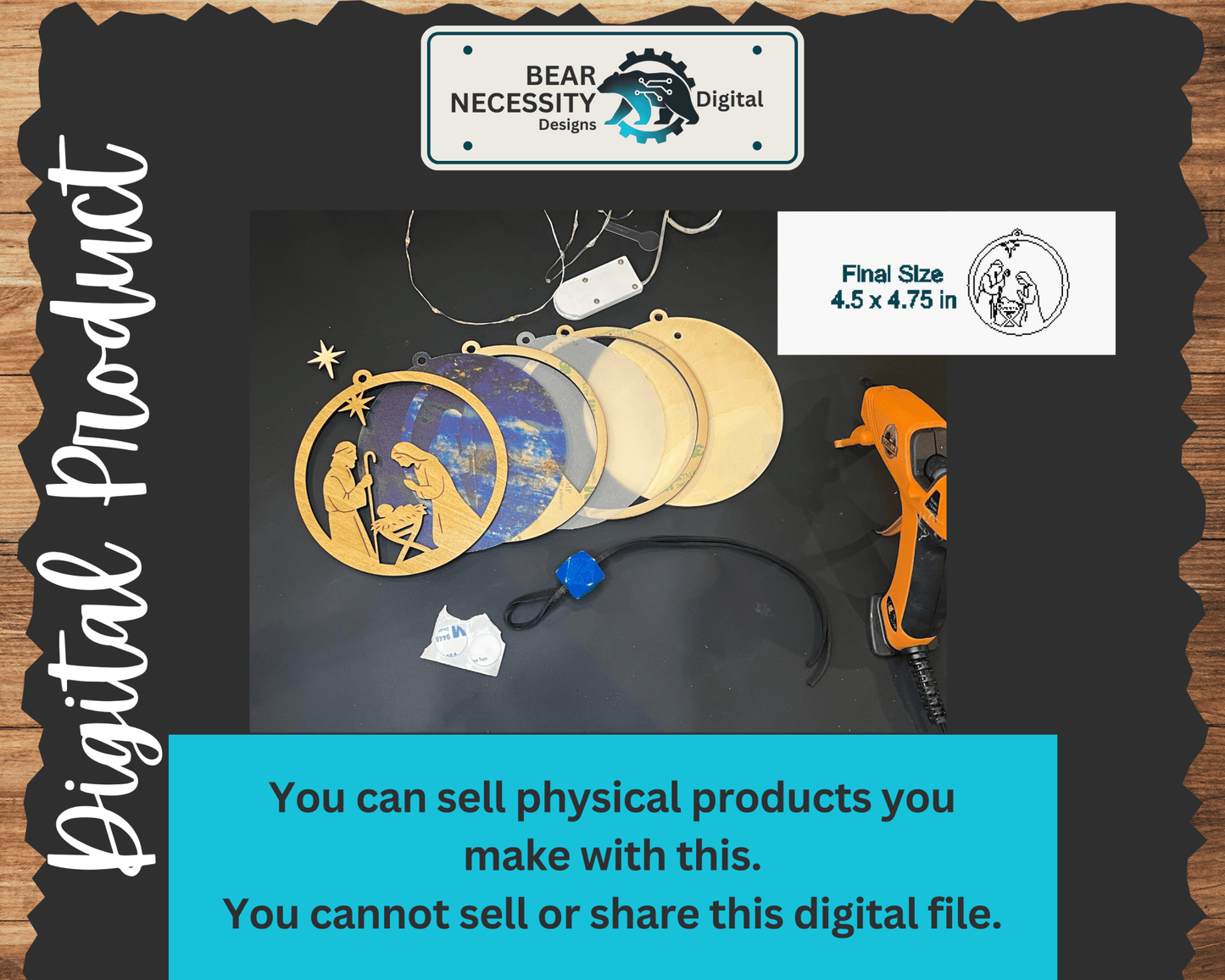 Lighted Nativity Ornament SVG – Layered Christmas Laser Cut File (Digital Download)