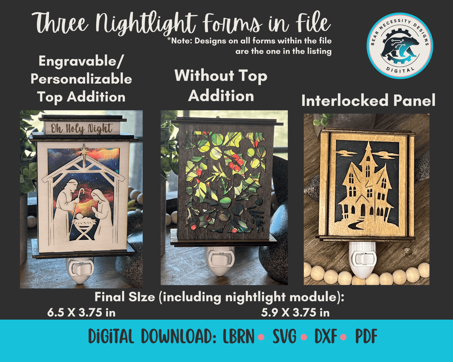 Holly Lantern Nightlight SVG Bundle | Christmas Laser Cut Files