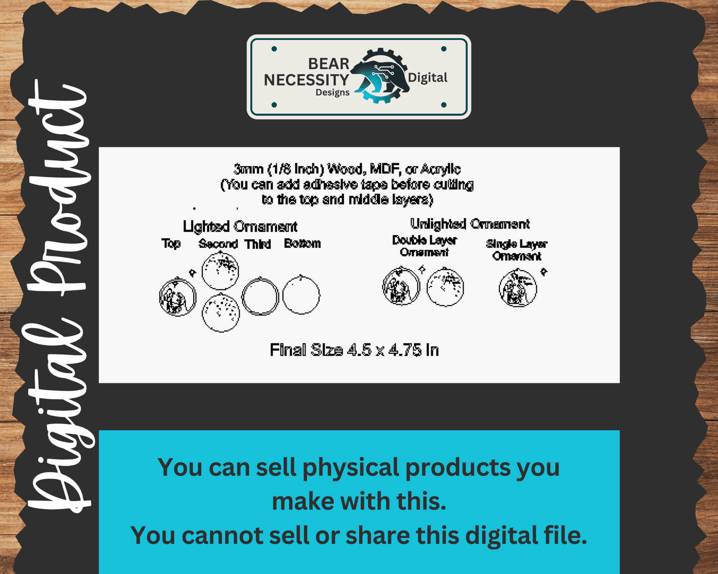 Lighted Nativity Ornament SVG – Layered Christmas Laser Cut File (Digital Download)