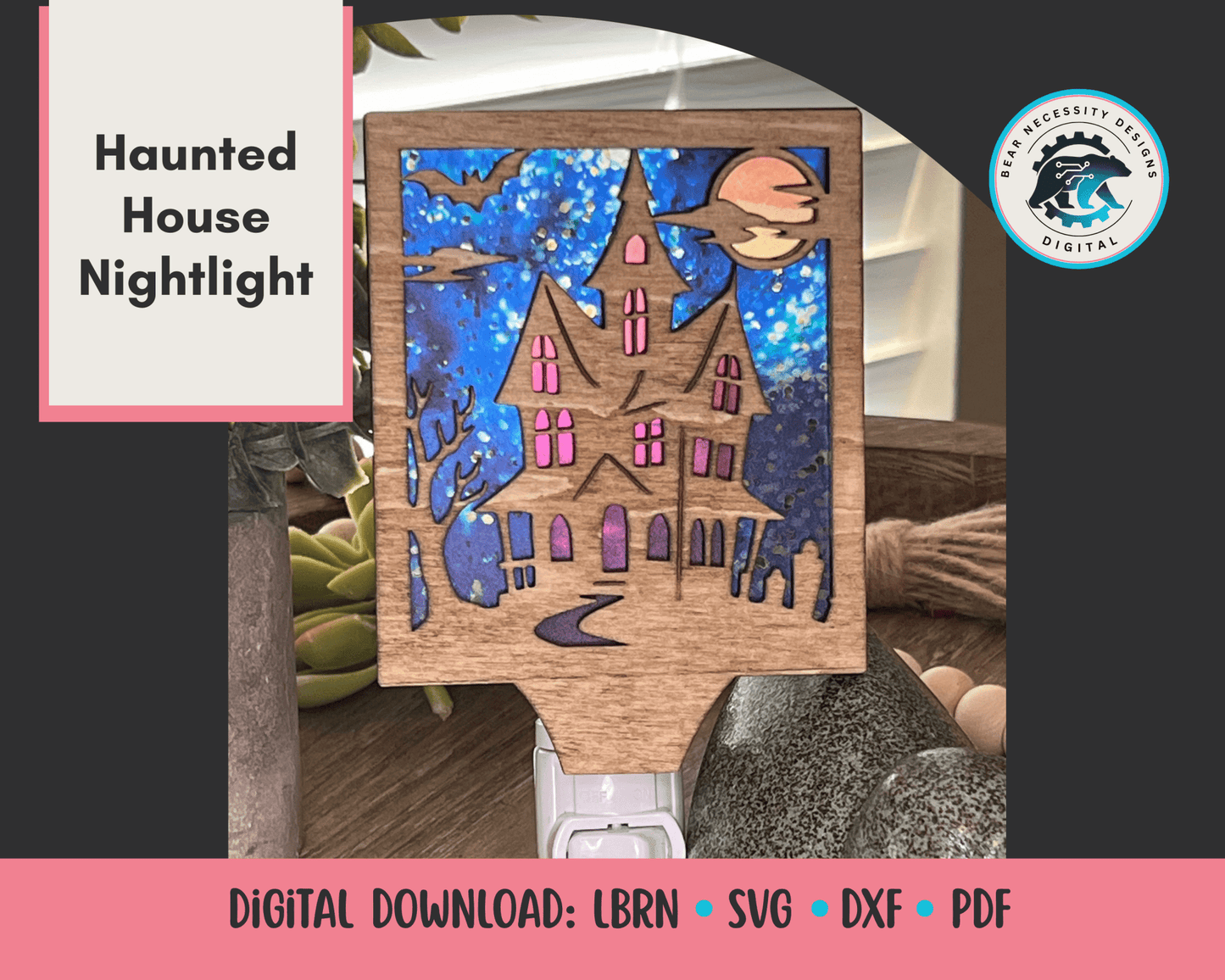Haunted House Nightlight SVG – Halloween Laser Cut File (Digital Download)