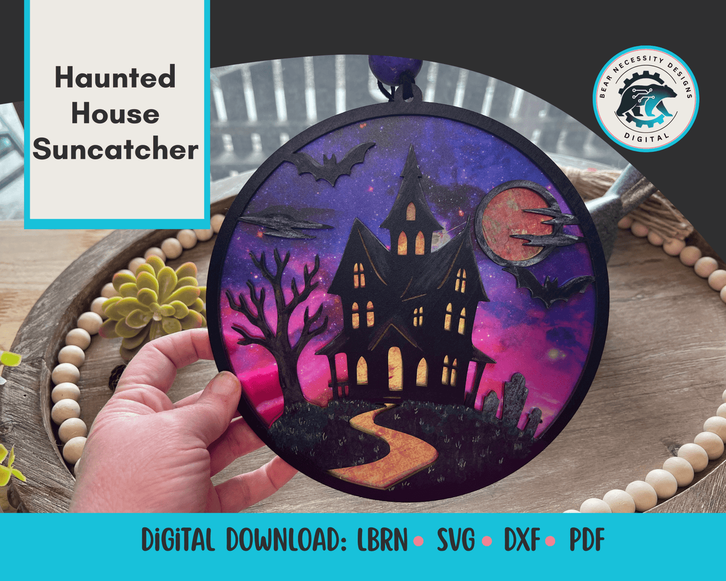 Haunted House Suncatcher SVG – 8" Layered Halloween Laser Cut File (Digital Download)