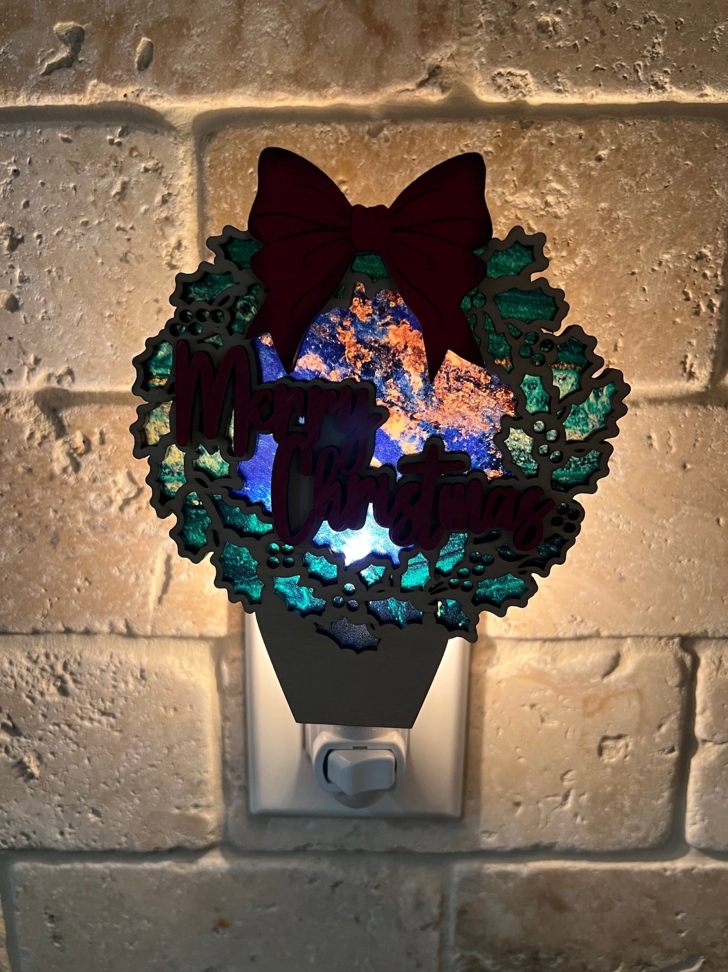 Merry Christmas Nightlight - Rustic Wood & Acrylic Holiday Decor