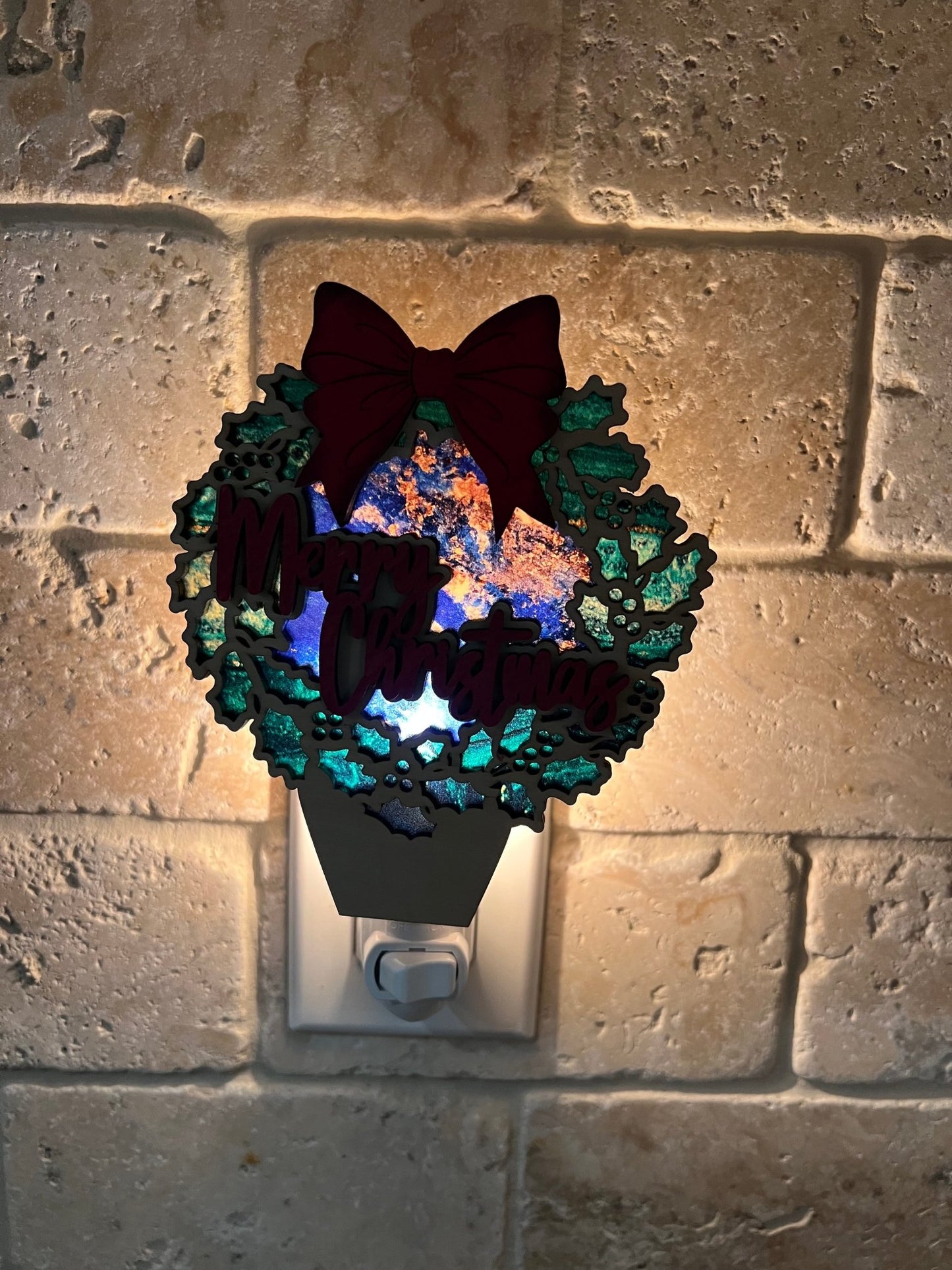 Merry Christmas Nightlight - Rustic Wood & Acrylic Holiday Decor