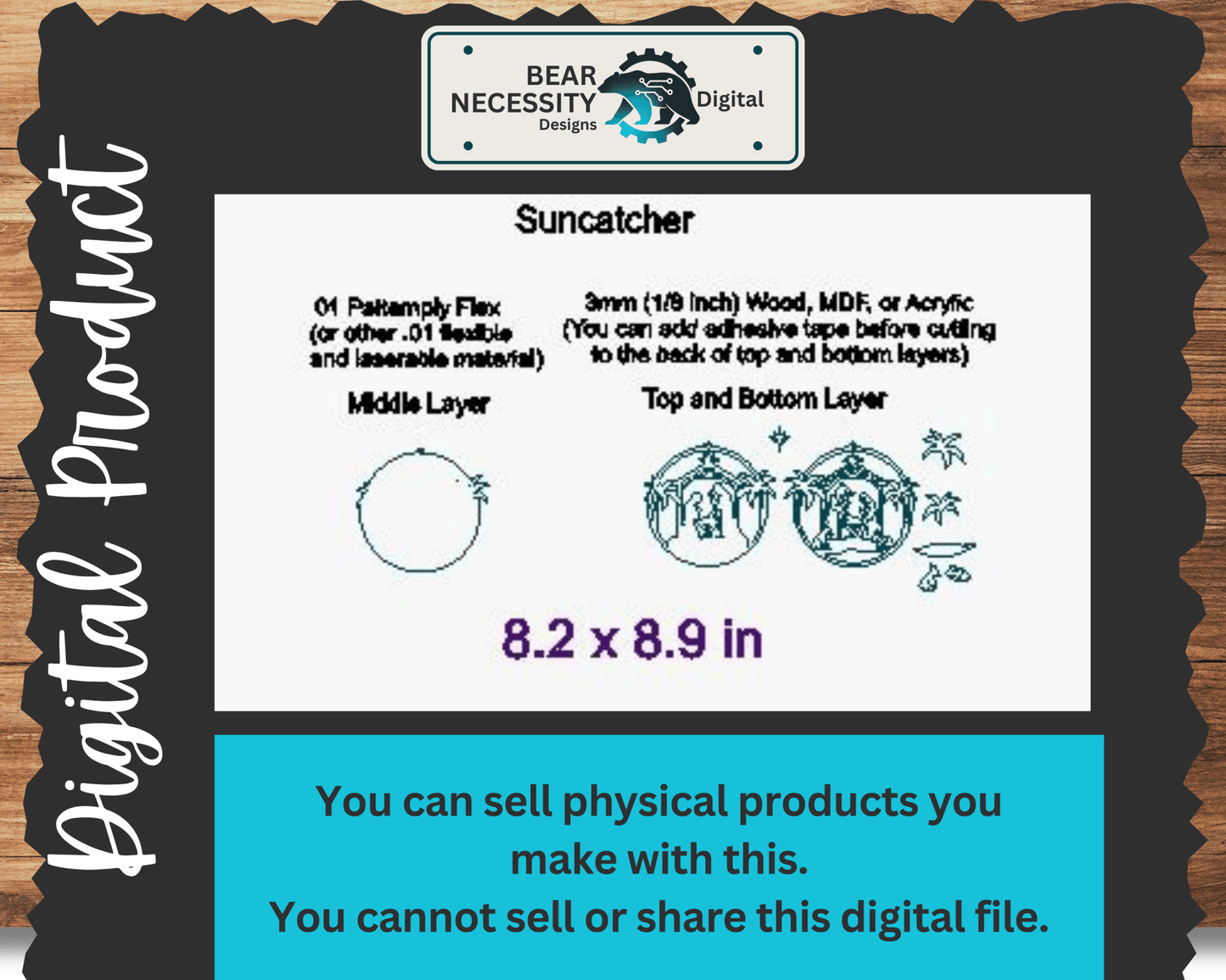 Nativity Scene Suncatcher SVG – 8" Layered Holy Family Laser Cut File (Digital Download)