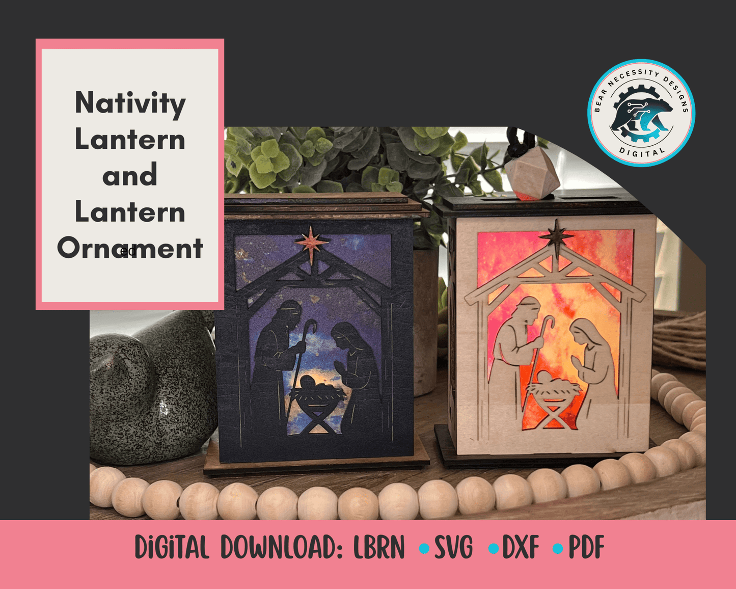 Nativity Lantern & Lantern Ornament SVG Bundle | Digital Files for Laser Cutting | Christmas Lantern Decor