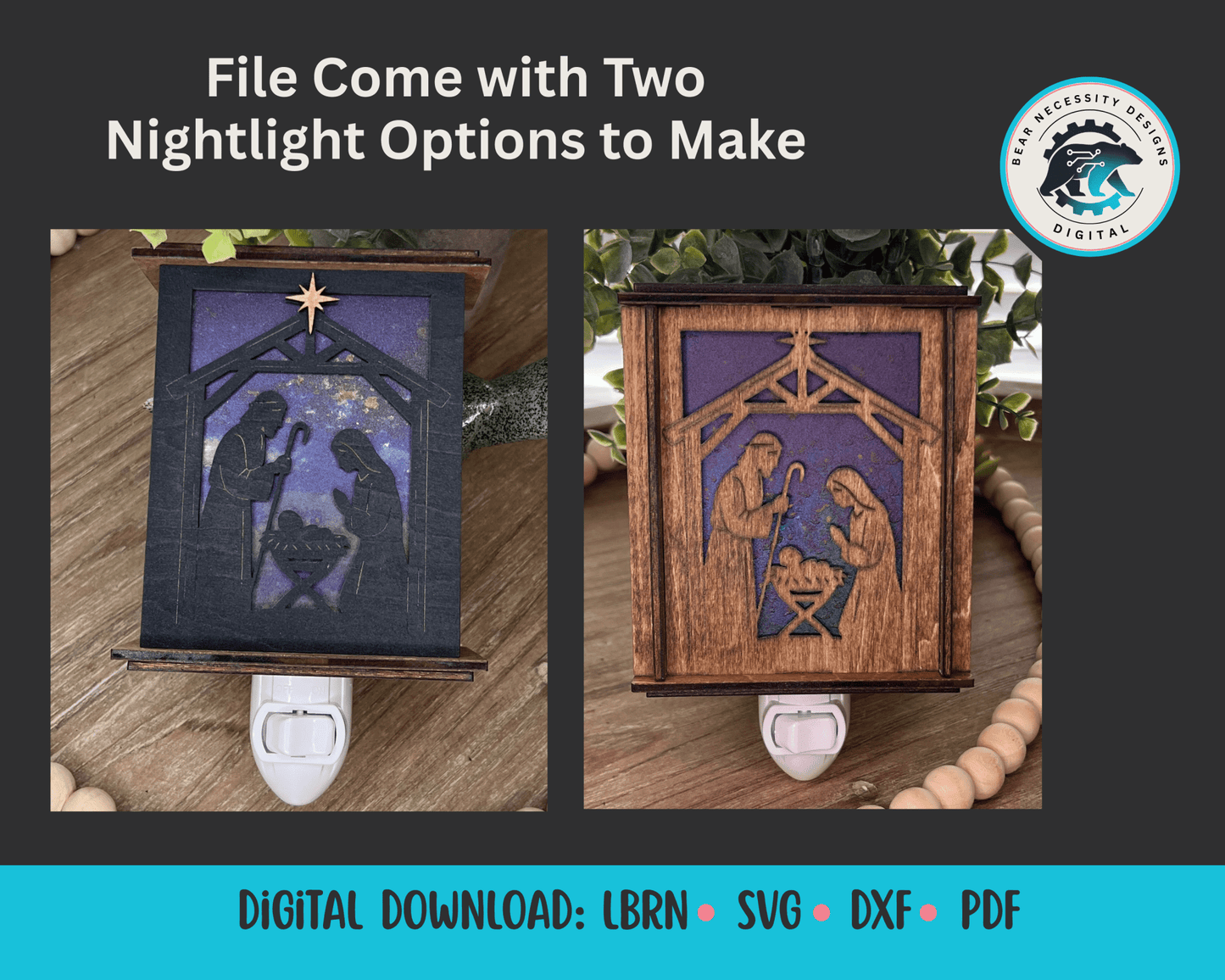 Nativity Lantern Nightlight SVG – Layered Holy Family Laser Cut File (Digital Download)