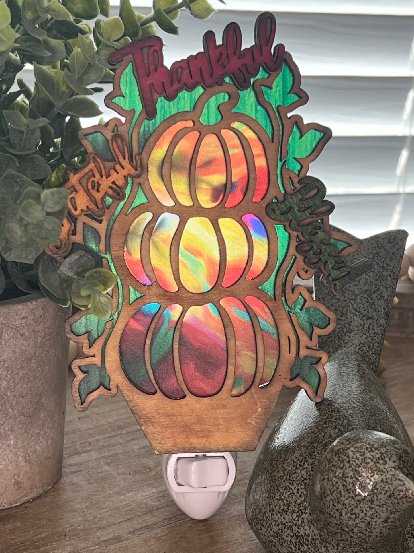 Thankful Grateful & Blessed Pumpkin Nightlight | Rustic Fall Decor