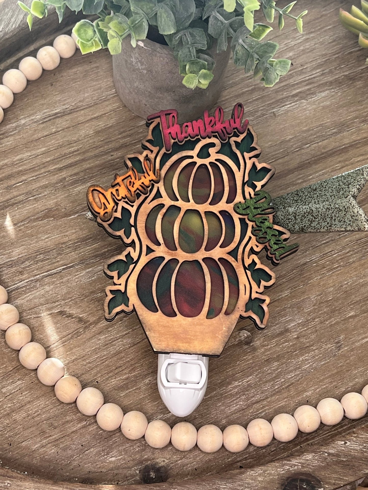 Thankful Grateful Blessed Pumpkin Nightlight SVG | Fall Laser Cut Nightlight Digital Files for Lasers