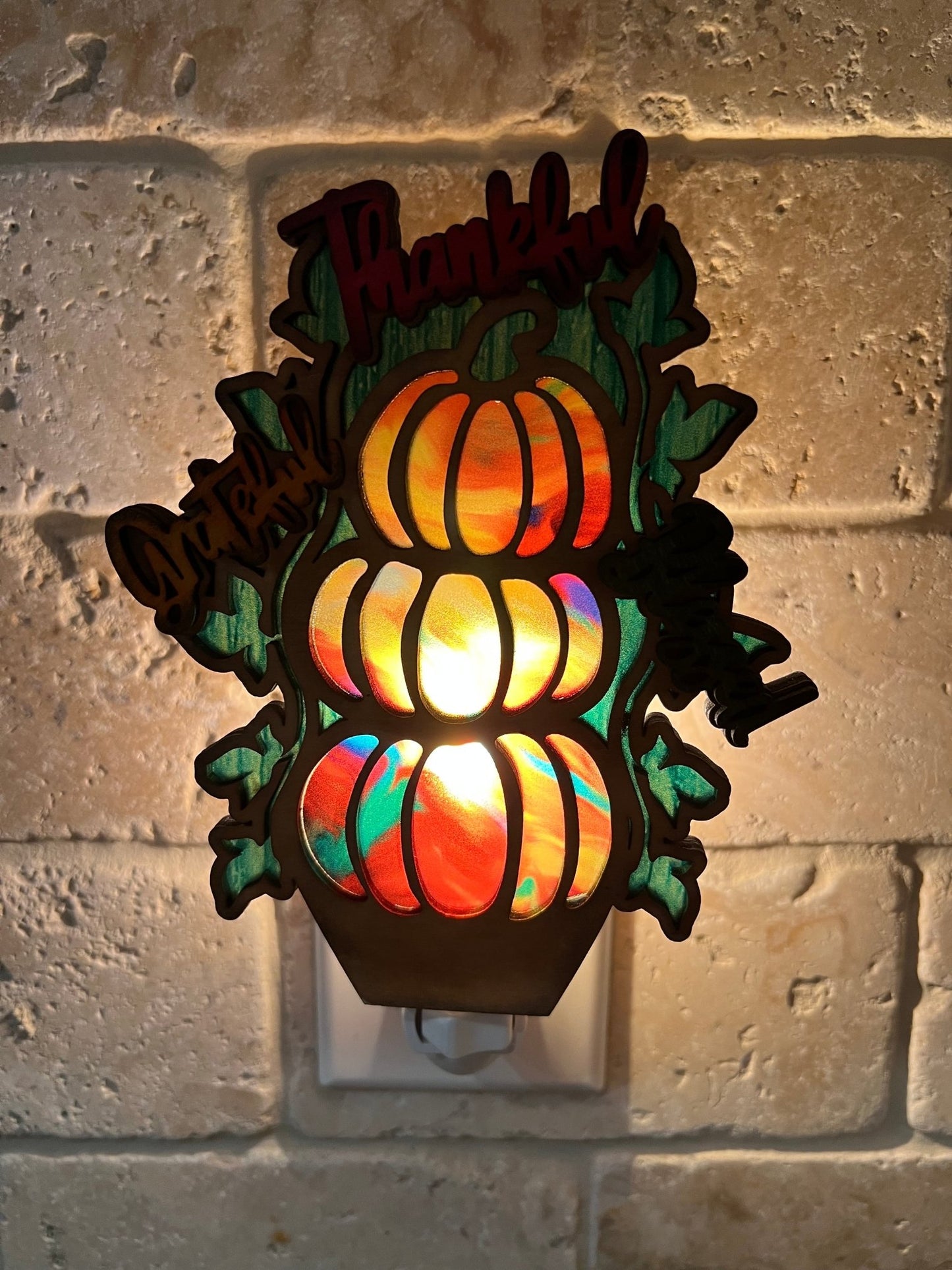 Thankful Grateful & Blessed Pumpkin Nightlight | Rustic Fall Decor