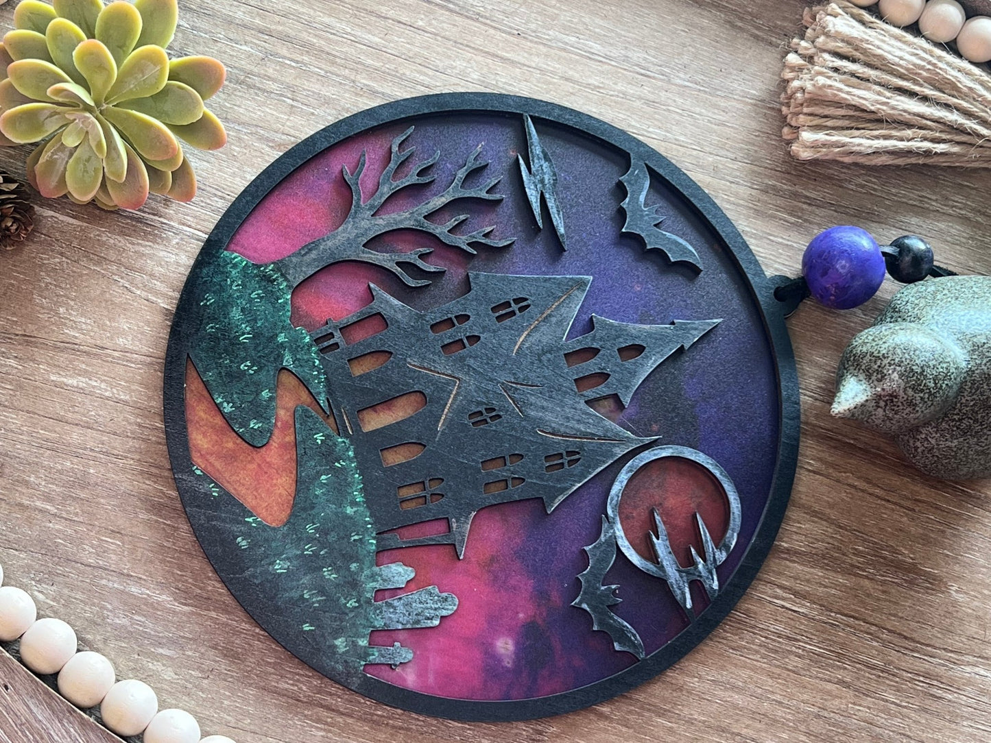 Haunted House Suncatcher SVG – 8" Layered Halloween Laser Cut File (Digital Download)