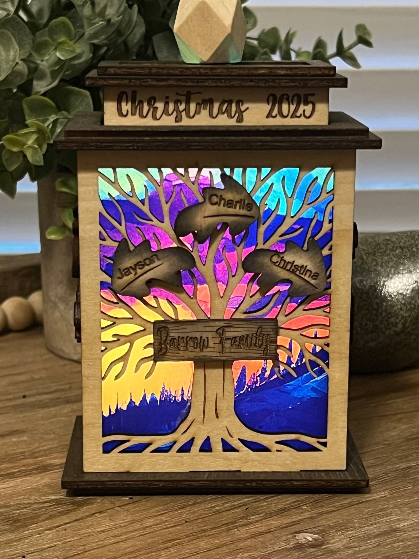 Family Tree Lantern & Ornament SVG – Personalized Christmas Laser Cut File (Digital Download)