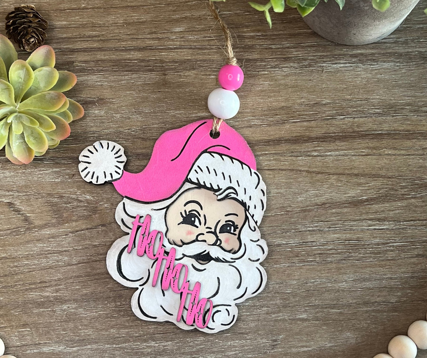 Vintage Santa Ornament SVG – Leopard Print Laser Cut Christmas File (Digital Download)