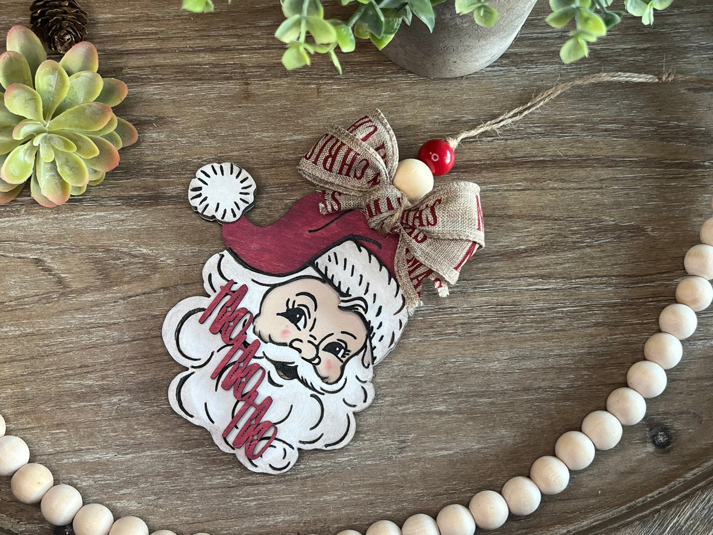 Vintage Santa Ornament SVG – Leopard Print Laser Cut Christmas File (Digital Download)